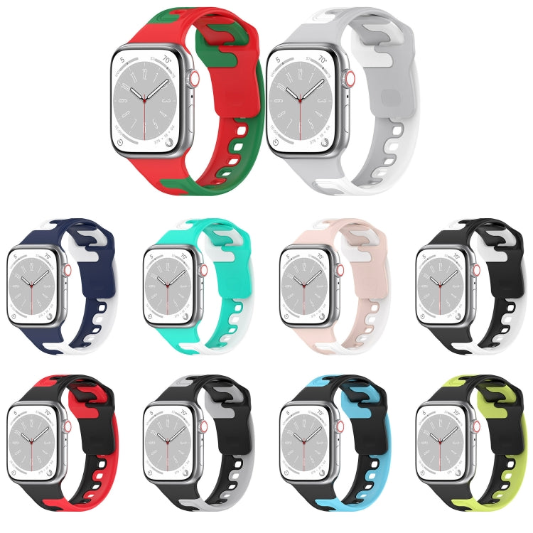 For Apple Watch 9 41mm Double Color Silicone Watch Band(Black+Grey) - Watch Bands by PMC TechLife | Online Shopping South Africa | PMC TechLife
