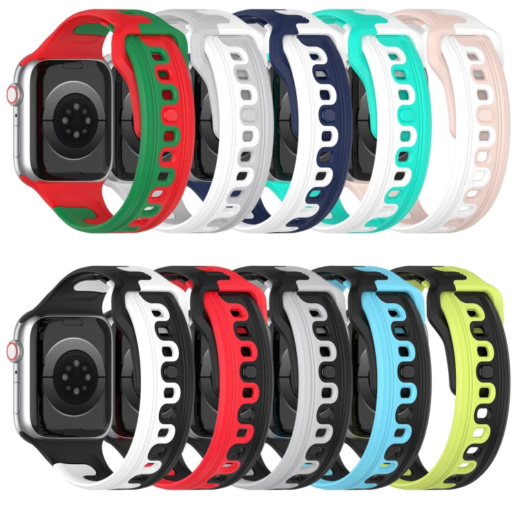 For Apple Watch 9 41mm Double Color Silicone Watch Band(Black+White) - Watch Bands by PMC TechLife | Online Shopping South Africa | PMC TechLife