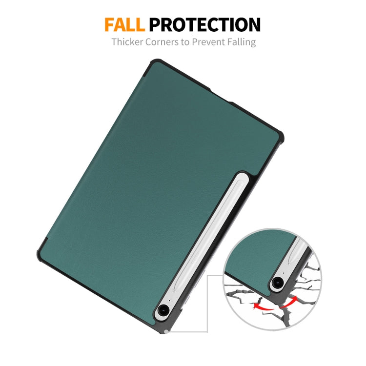 For Samsung Galaxy Tab S9 FE ENKAY Tri-fold Custer Texture Leather Smart Tablet Case(Dark Green) - free shipping - PMC TechLife - Order now!