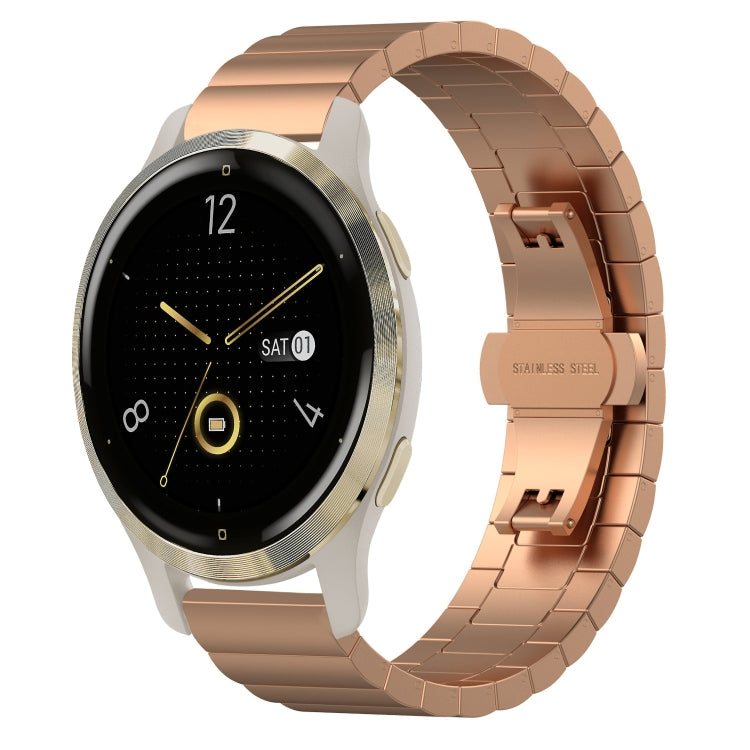 Compatible with Garmin Venu 2S One Bead Butterfly Buckle Stainless Steel Metal Watch Band(Rose Gold) - Watch Bands by PMC TechLife | Online Shopping South Africa | PMC TechLife | Buy Now Pay Later Mobicred