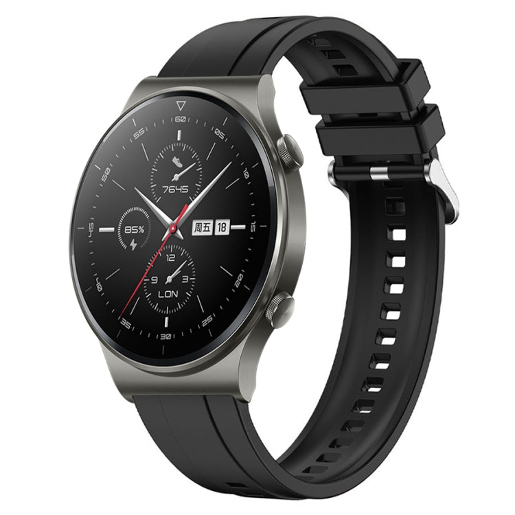 For Huawei Watch GT2 Pro / GT 2e / GT2 46mm Tire Pattern Silver Buckle Silicone Watch Band(Black) - Watch Bands by PMC TechLife | Online Shopping South Africa | PMC TechLife