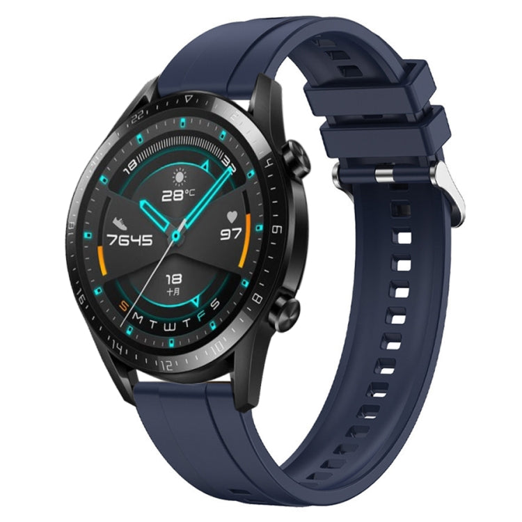 For Huawei Watch GT 42mm / 46mm Tire Pattern Silver Buckle Silicone Watch Band(Midnight Blue) - Watch Bands by PMC TechLife | Online Shopping South Africa | PMC TechLife
