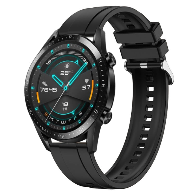 For Huawei Watch GT 42mm / 46mm Tire Pattern Silver Buckle Silicone Watch Band(Black) - Watch Bands by PMC TechLife | Online Shopping South Africa | PMC TechLife