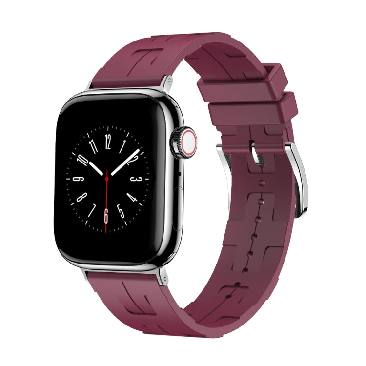 For Apple Watch Series 8 45mm H Texture Soft Silicone Buckle Watch Band(Wine) - free shipping - PMC TechLife - Order now!