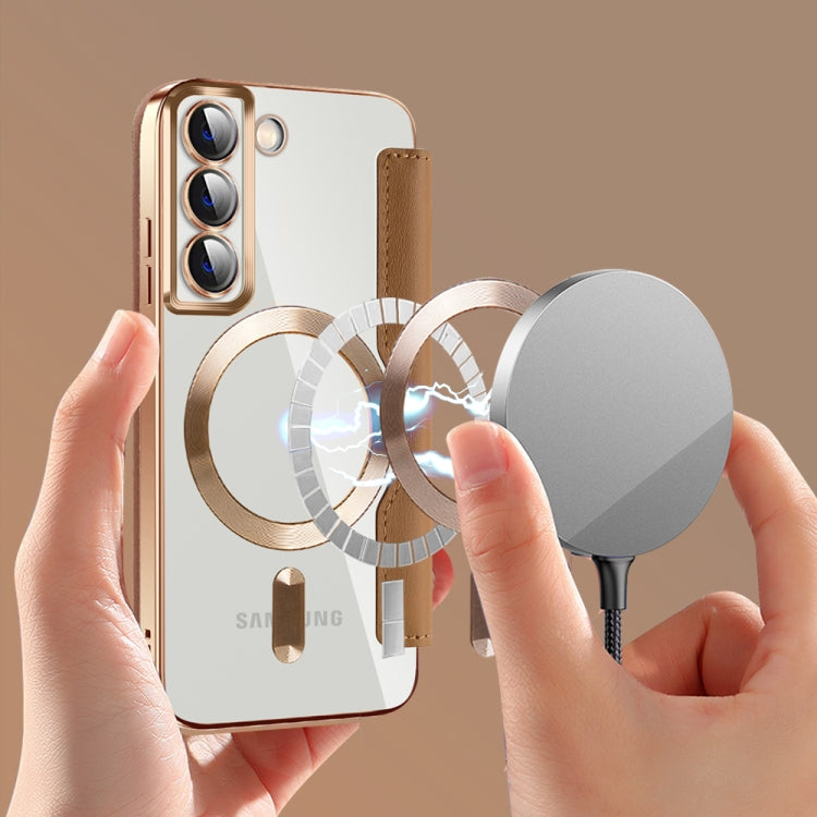 For Samsung Galaxy S22 5G Shield MagSafe RFID Anti-theft Leather Phone Case(Brown) - free shipping - PMC TechLife - Order now!