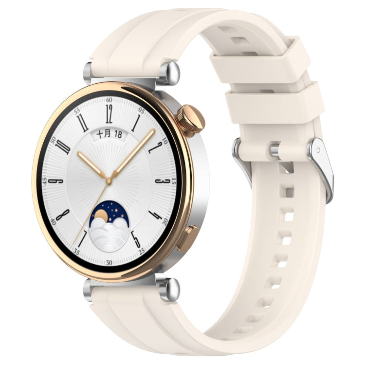 For Huawei Watch GT4 46mm Official Steps Style Silver Buckle Silicone Watch Band(Starlight Color) - Watch Bands by PMC TechLife | Online Shopping South Africa | PMC TechLife