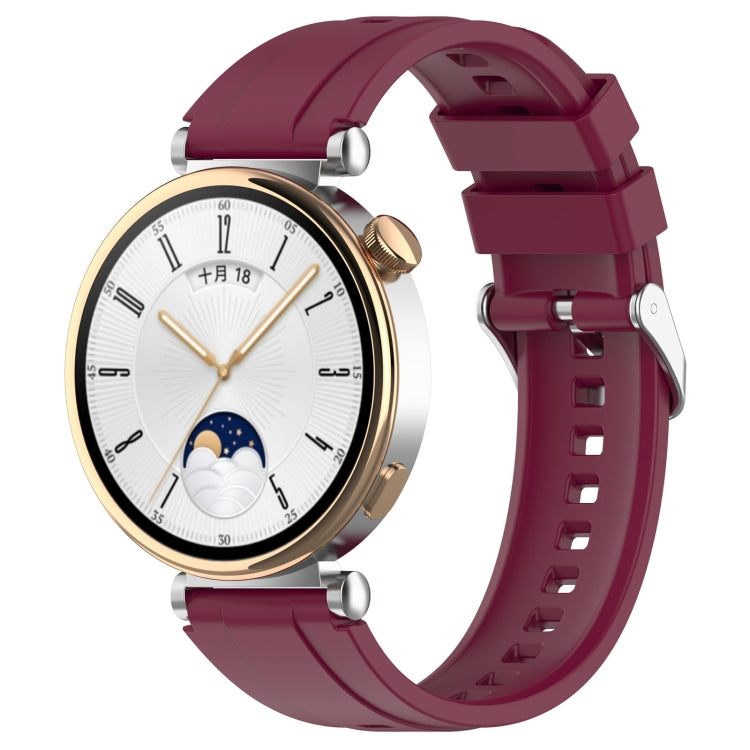 For Huawei Watch GT4 46mm Official Steps Style Silver Buckle Silicone Watch Band(Wine Red) - Watch Bands by PMC TechLife | Online Shopping South Africa | PMC TechLife