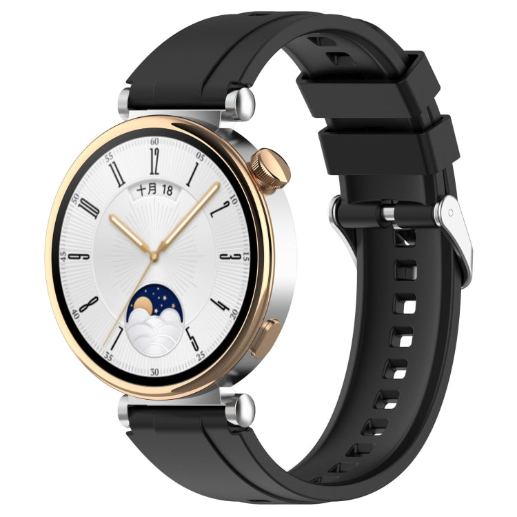 For Huawei Watch GT4 46mm Official Steps Style Silver Buckle Silicone Watch Band(Black) - Watch Bands by PMC TechLife | Online Shopping South Africa | PMC TechLife