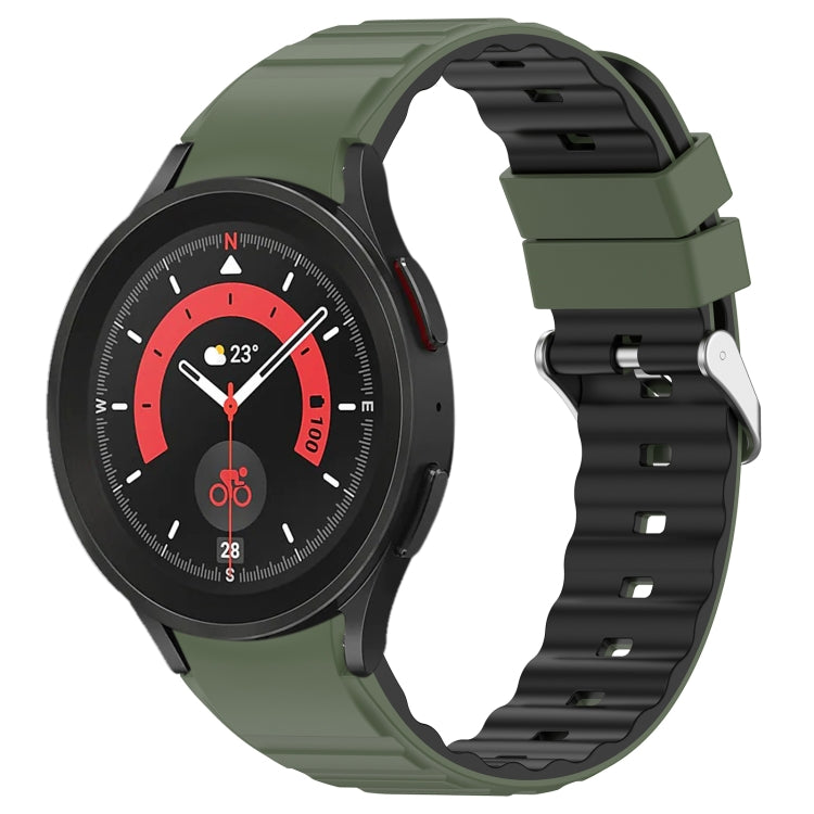 For Samsung Galaxy Watch 5 Pro Two Color Horizontal Silicone Watch Band(Olive Green Black) - Watch Bands by PMC TechLife | Online Shopping South Africa | PMC TechLife