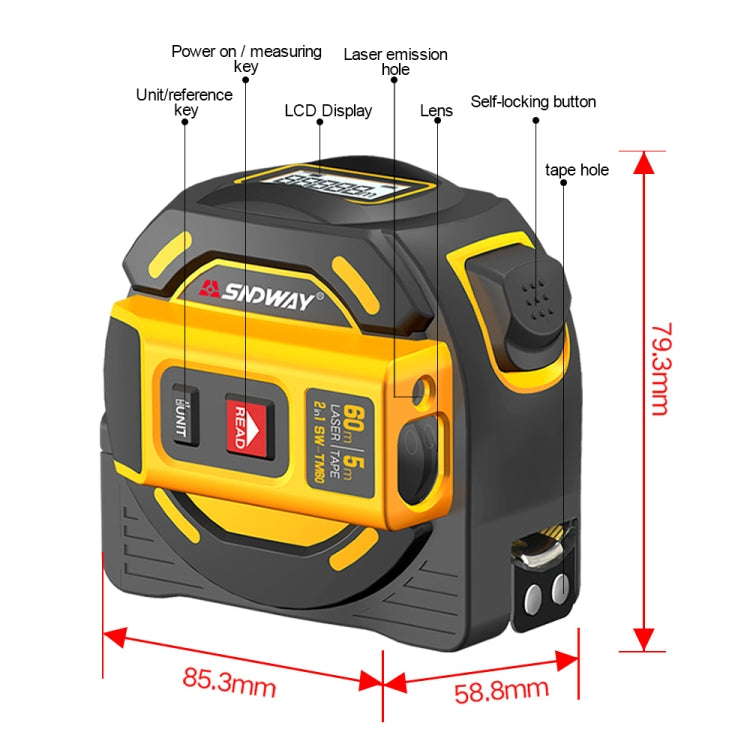 SNDWAY SW-TM40 40m Digital Range Finder Laser Distance Meter Tape Multi-function Self-Locking Hand Tool Device - free shipping - PMC TechLife - Order now!