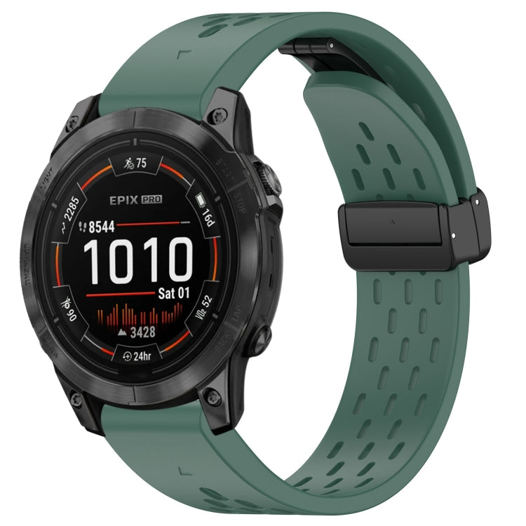 Compatible with Garmin Epix Pro 47mm 22mm Holes Magnetic Folding Buckle Silicone Watch Band(Dark Green) - free shipping - PMC TechLife - Order now!