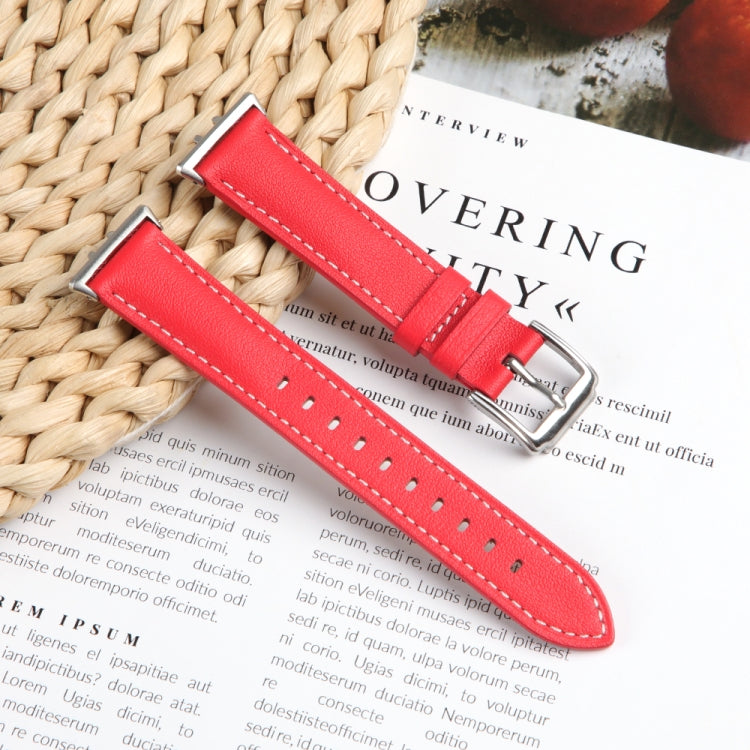 For Samsung Galaxy Watch Fit 3 Leather Sewing Thread Pin Buckle Watch Band(Red) - Watch Bands by PMC TechLife | Online Shopping South Africa | PMC TechLife