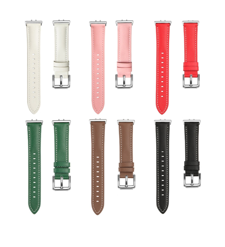 For Samsung Galaxy Watch Fit 3 Leather Sewing Thread Pin Buckle Watch Band(Green) - Watch Bands by PMC TechLife | Online Shopping South Africa | PMC TechLife