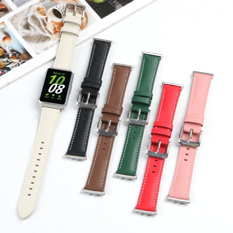For Samsung Galaxy Watch Fit 3 Leather Sewing Thread Pin Buckle Watch Band(Brown) - Watch Bands by PMC TechLife | Online Shopping South Africa | PMC TechLife | Buy Now Pay Later Mobicred