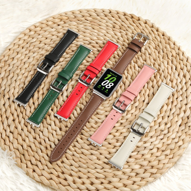 For Samsung Galaxy Watch Fit 3 Leather Sewing Thread Pin Buckle Watch Band(Brown) - Watch Bands by PMC TechLife | Online Shopping South Africa | PMC TechLife | Buy Now Pay Later Mobicred