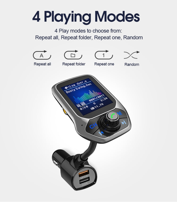 T43 Car Bluetooth Mp3 Multi-function Large Color Screen QC3.0 Bluetooth Car Charge Lossless Car Bluetooth Player - Bluetooth Car Kits by PMC TechLife | Online Shopping South Africa | PMC TechLife