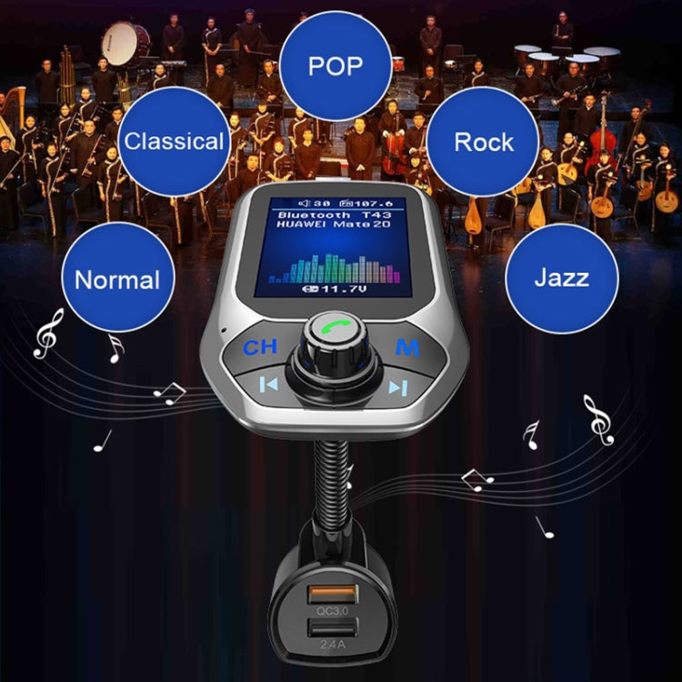 T43 Car Bluetooth Mp3 Multi-function Large Color Screen QC3.0 Bluetooth Car Charge Lossless Car Bluetooth Player - Bluetooth Car Kits by PMC TechLife | Online Shopping South Africa | PMC TechLife