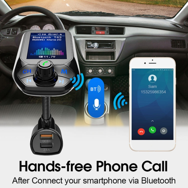 T43 Car Bluetooth Mp3 Multi-function Large Color Screen QC3.0 Bluetooth Car Charge Lossless Car Bluetooth Player - Bluetooth Car Kits by PMC TechLife | Online Shopping South Africa | PMC TechLife