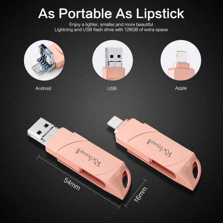 Richwell  DXZ128 USB Flash Disk 128G 3 in 1 Micro USB + 8 Pin + USB 3.0 Compatible IPhone & IOS(Rose Gold) - U Disk & Card Reader by Richwell | Online Shopping South Africa | PMC TechLife | Buy Now Pay Later Mobicred