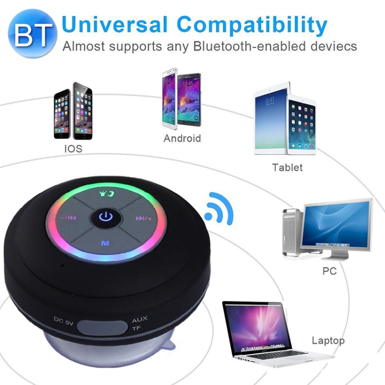 BTS-09 Wireless Bluetooth Speaker Waterproof Led FM Radio Subwoofer Bluetooth Column TF Card Suction Cup Mini Shower Speaker(Black) - free shipping - PMC TechLife - Order now!