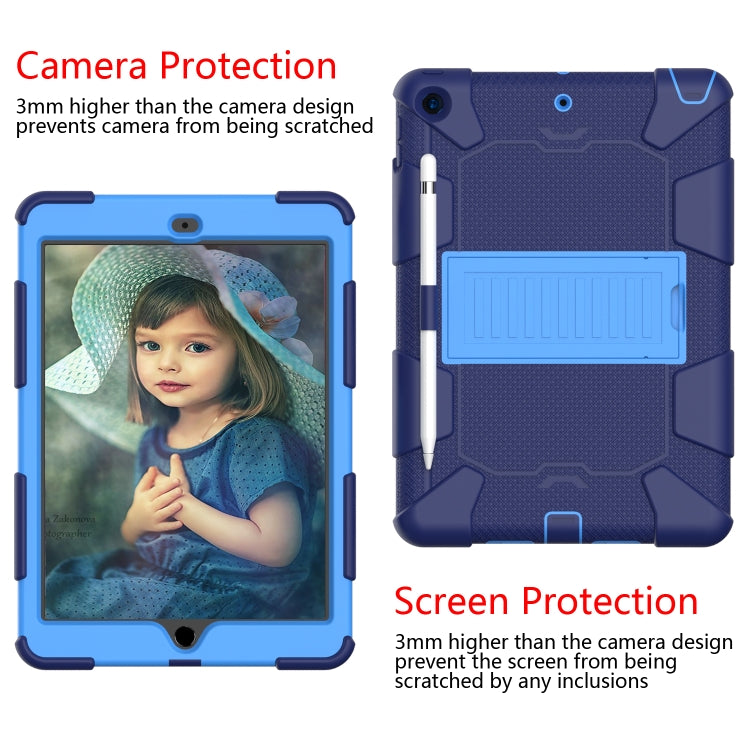 For iPad 10.2 Shockproof Two-Color Silicone Protection Case with Holder & Pen Slot(Dark Blue+Blue) - free shipping - PMC TechLife - Order now!