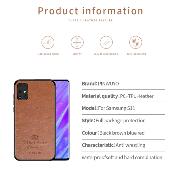 For Galaxy S20 Plus PINWUYO Pin Rui Series Classical Leather, PC + TPU + PU Leather Waterproof And Anti-fall All-inclusive Protective Shell(Red) - Galaxy Phone Cases by PINWUYO | Online Shopping South Africa | PMC TechLife | Buy Now Pay Later Mobicred