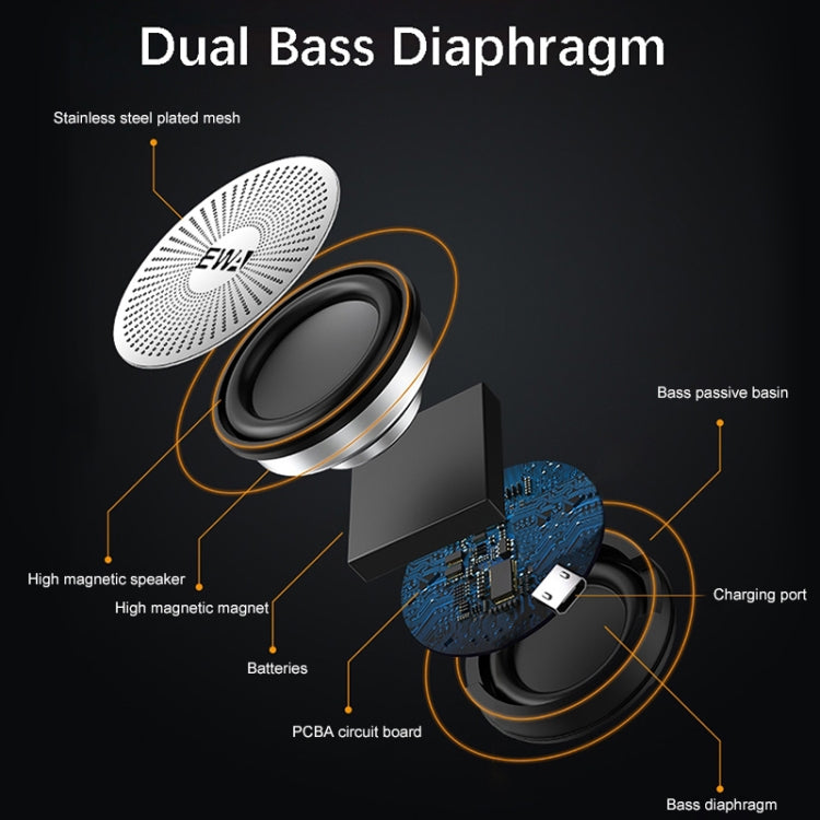 EWA A103 Portable Bluetooth Speaker Wireless Heavy Bass Bomm Box Subwoofer Phone Call Surround Sound Bluetooth Shower Speaker(Silver) - free shipping - PMC TechLife - Order now!