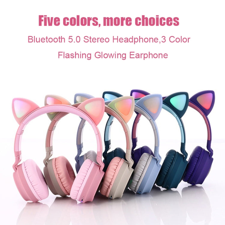 BT028C Cute Cat Ear Bluetooth 5.0 Headphones Foldable On-Ear Stereo Wireless Headset Headphone with Mic / LED Light / FM Radio / TF Card(Blue) - Headset & Headphone by PMC TechLife | Online Shopping South Africa | PMC TechLife