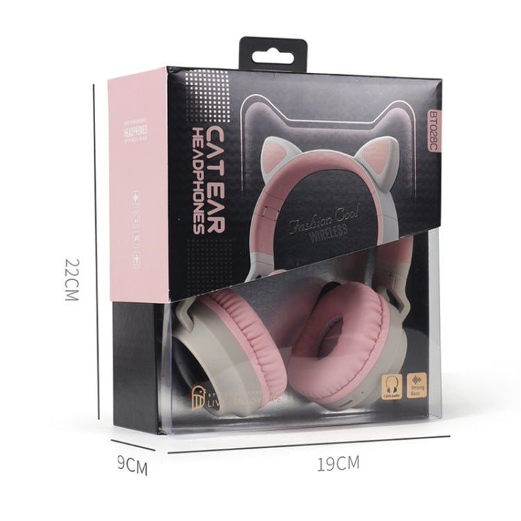 BT028C Cute Cat Ear Bluetooth 5.0 Headphones Foldable On-Ear Stereo Wireless Headset Headphone with Mic / LED Light / FM Radio / TF Card(Pink) - Headset & Headphone by PMC TechLife | Online Shopping South Africa | PMC TechLife