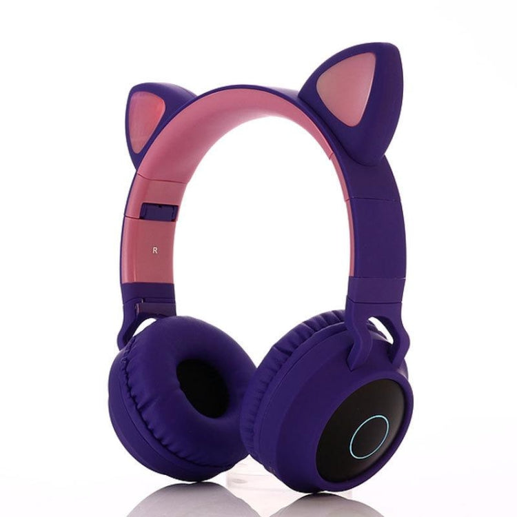 BT028C Cute Cat Ear Bluetooth 5.0 Headphones Foldable On-Ear Stereo Wireless Headset Headphone with Mic / LED Light / FM Radio / TF Card(Purple) - Headset & Headphone by PMC TechLife | Online Shopping South Africa | PMC TechLife