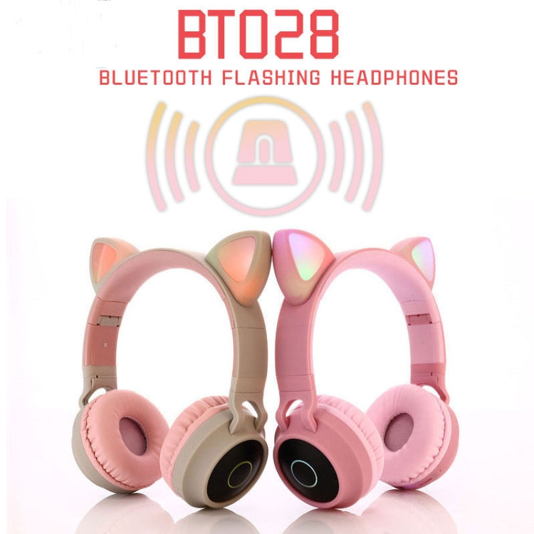 BT028C Cute Cat Ear Bluetooth 5.0 Headphones Foldable On-Ear Stereo Wireless Headset Headphone with Mic / LED Light / FM Radio / TF Card(Purple) - Headset & Headphone by PMC TechLife | Online Shopping South Africa | PMC TechLife