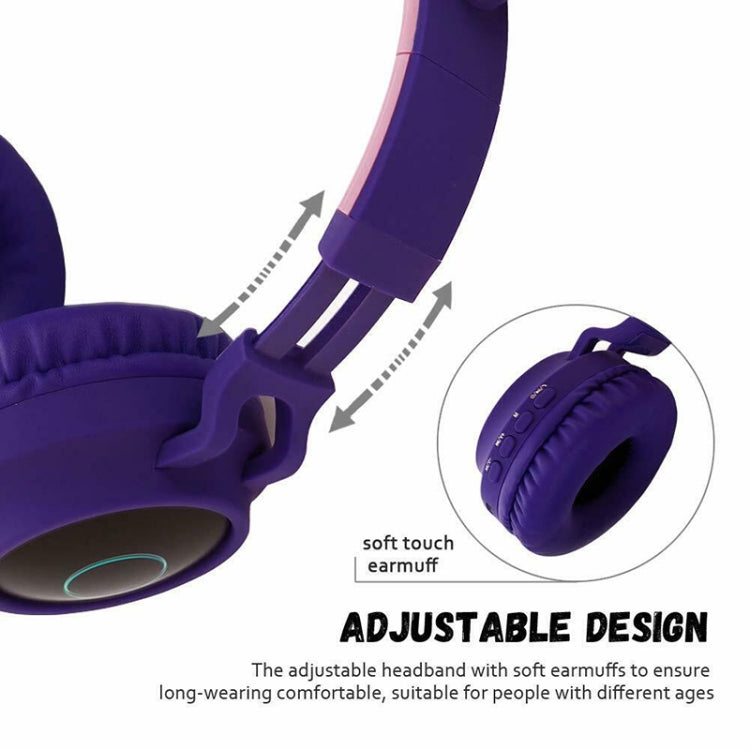 BT028C Cute Cat Ear Bluetooth 5.0 Headphones Foldable On-Ear Stereo Wireless Headset Headphone with Mic / LED Light / FM Radio / TF Card(Purple) - Headset & Headphone by PMC TechLife | Online Shopping South Africa | PMC TechLife
