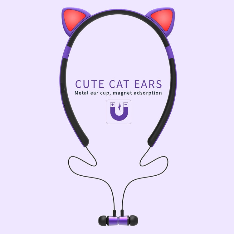 ZW29 Cat Ear Stereo Sound HIFI Fashion Outdoor Portable Sports Wireless  Bluetooth Headset with Mic & LED Light Glowing(Blue) - Neck-mounted Earphone by PMC TechLife | Online Shopping South Africa | PMC TechLife