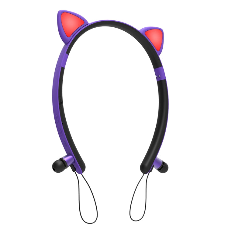 ZW29 Cat Ear Stereo Sound HIFI Fashion Outdoor Portable Sports Wireless  Bluetooth Headset with Mic & LED Light Glowing(Purple) - Neck-mounted Earphone by PMC TechLife | Online Shopping South Africa | PMC TechLife