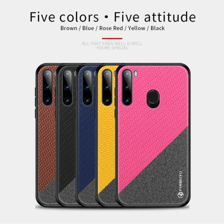 For Galaxy A21 PINWUYO Rong Series  Shockproof PC + TPU+ Chemical Fiber Cloth Protective Cover(Brown) - Galaxy Phone Cases by PINWUYO | Online Shopping South Africa | PMC TechLife | Buy Now Pay Later Mobicred