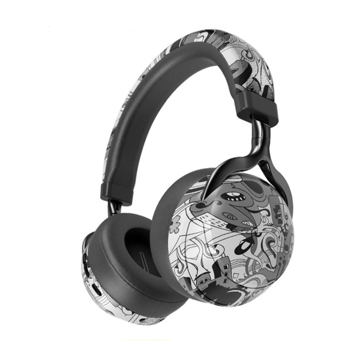 VJ086 Graffiti Headset Wireless Sports Bluetooth Headset Water Transfer Color Print Headset, Support TF, FM(Black+White) - Headset & Headphone by PMC TechLife | Online Shopping South Africa | PMC TechLife
