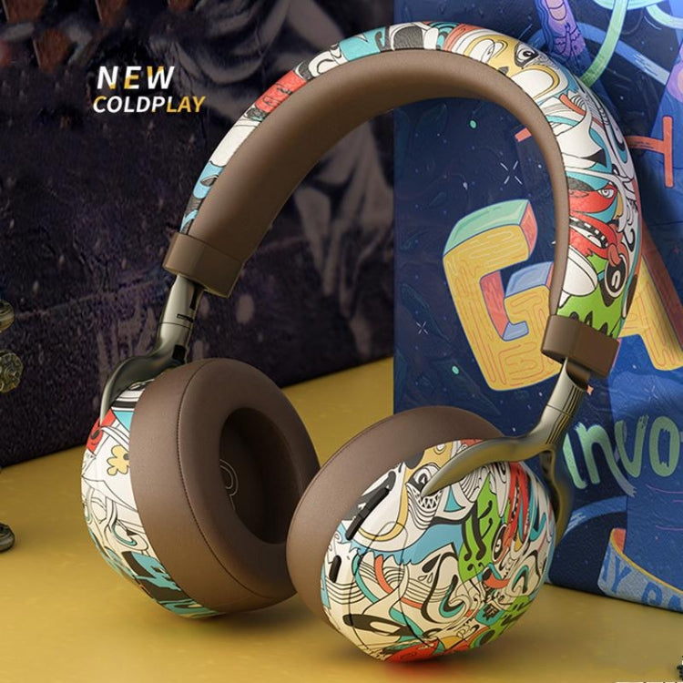VJ086 Graffiti Headset Wireless Sports Bluetooth Headset Water Transfer Color Print Headset, Support TF, FM(Black+White) - Headset & Headphone by PMC TechLife | Online Shopping South Africa | PMC TechLife