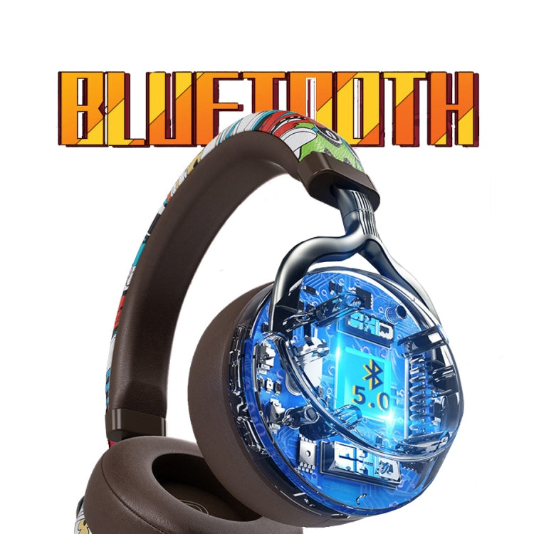 VJ086 Graffiti Headset Wireless Sports Bluetooth Headset Water Transfer Color Print Headset, Support TF, FM(Black+White) - Headset & Headphone by PMC TechLife | Online Shopping South Africa | PMC TechLife