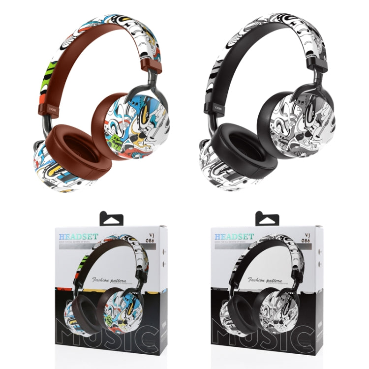 VJ086 Graffiti Headset Wireless Sports Bluetooth Headset Water Transfer Color Print Headset, Support TF, FM(Black+White) - Headset & Headphone by PMC TechLife | Online Shopping South Africa | PMC TechLife
