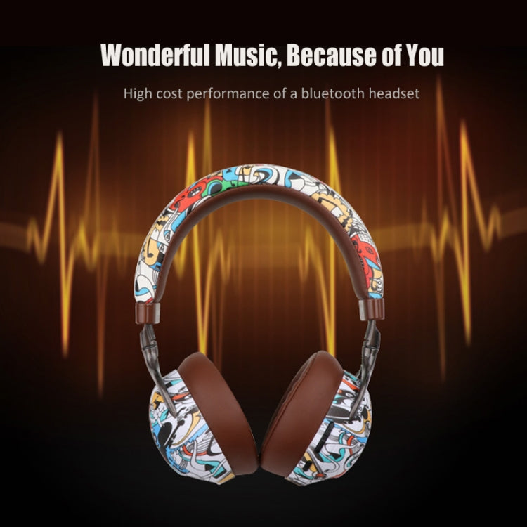 VJ086 Graffiti Headset Wireless Sports Bluetooth Headset Water Transfer Color Print Headset, Support TF, FM(Black+White) - Headset & Headphone by PMC TechLife | Online Shopping South Africa | PMC TechLife