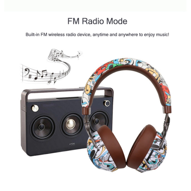 VJ086 Graffiti Headset Wireless Sports Bluetooth Headset Water Transfer Color Print Headset, Support TF, FM(Black+White) - Headset & Headphone by PMC TechLife | Online Shopping South Africa | PMC TechLife