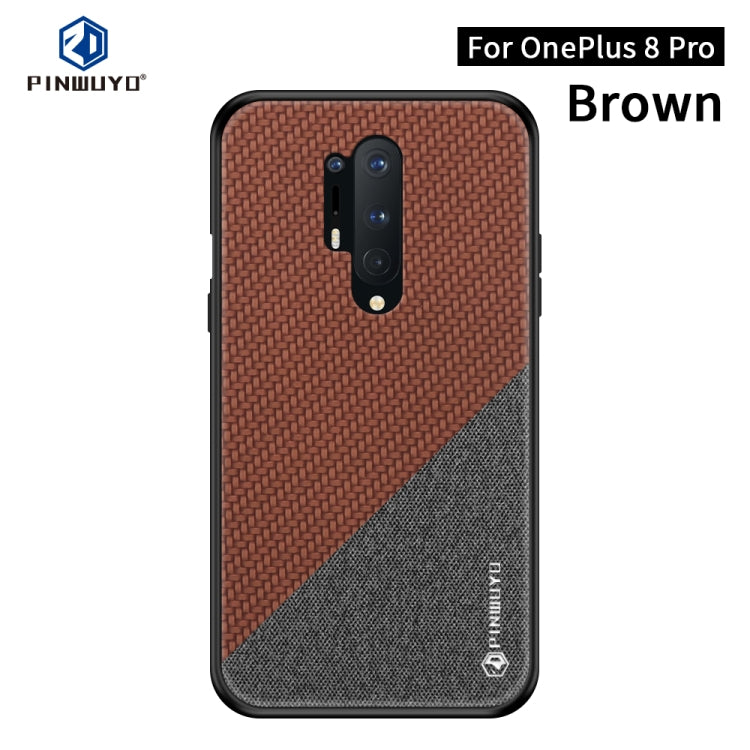 For Oneplus 8 Pro PINWUYO Rong Series  Shockproof PC + TPU+ Chemical Fiber Cloth Protective Cover(Brown) - free shipping - PMC TechLife - Order now!