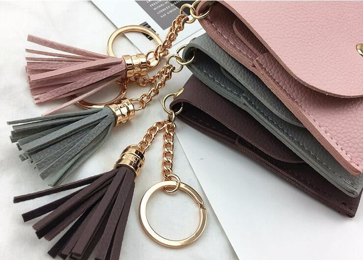 Fashion Women Wallet Short Leather Mini Casual ID Card Holders Bags Ladies Coin Clutch Tassel Bag(Pink) - free shipping - PMC TechLife - Order now!