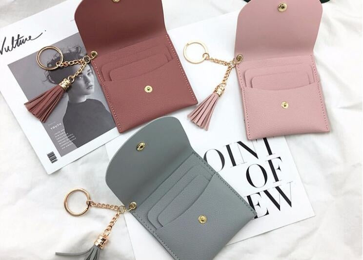 Fashion Women Wallet Short Leather Mini Casual ID Card Holders Bags Ladies Coin Clutch Tassel Bag(Pink) - free shipping - PMC TechLife - Order now!