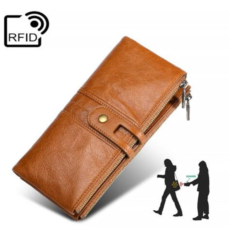 Ladies Genuine Leather Long Wallet Anti-theft Card Bag Multifunctional Clutch Bag(Coffee) - free shipping - PMC TechLife - Order now!