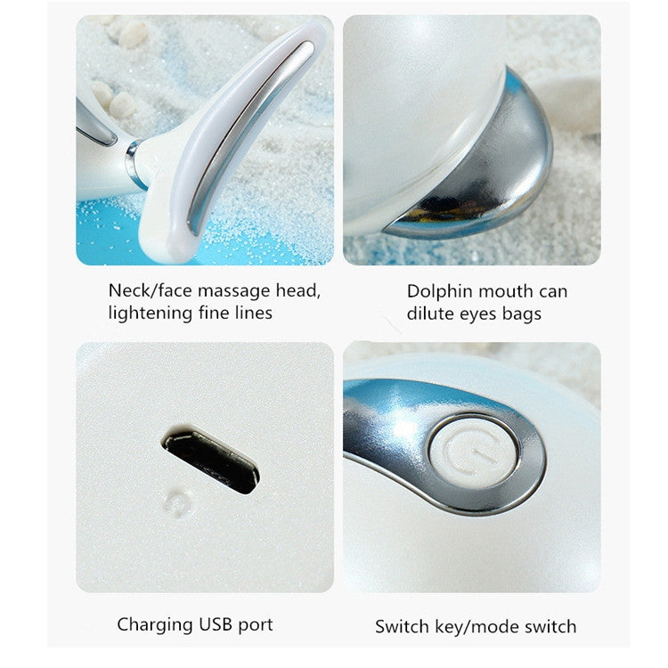 Electric Dolphin Neck Massager Wrinkle Removal Handheld Vibration Neck Face Massage Beauty Instrument Tool(Pearl White) - free shipping - PMC TechLife - Order now!