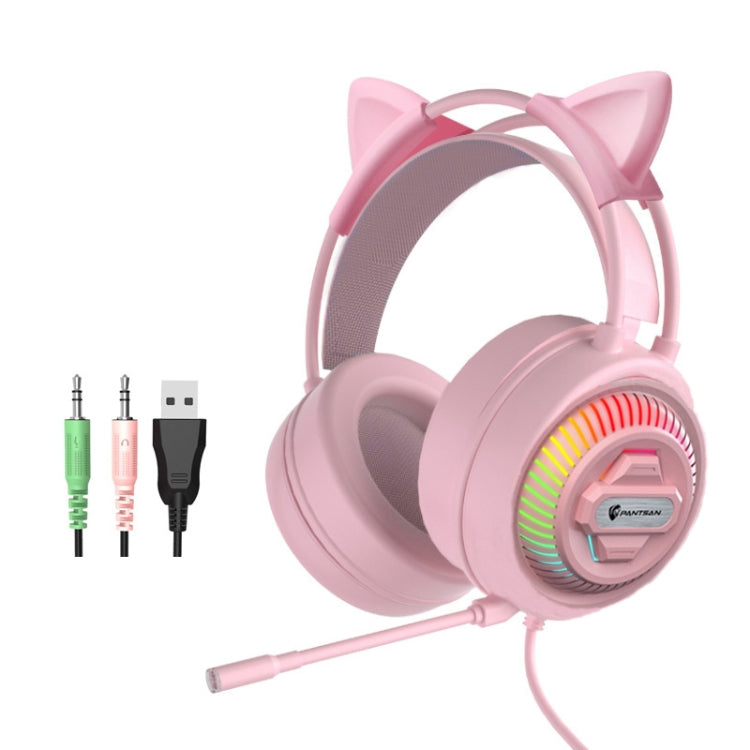 PANTSAN PSH-400 USB Computer Head-Mounted Luminous RGB Wired Headset, Specification:3.5mm Pink+Cat Ear - Multimedia Headset by PANTSAN | Online Shopping South Africa | PMC TechLife | Buy Now Pay Later Mobicred