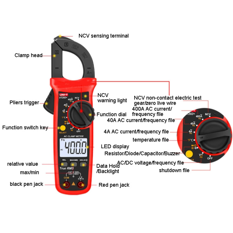 UNI-T UT202+ Digital Clamp Multimeter AC/DC Voltage Detector - free shipping - PMC TechLife - Order now!