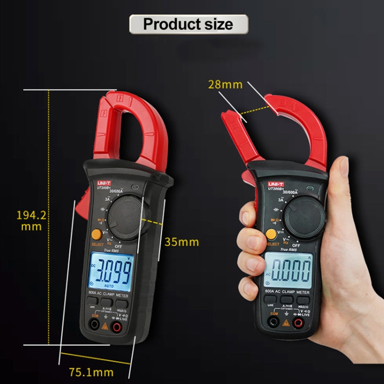 UNI-T  UT200B+ 600A  Digital Clamp Multimeter AC/DC Voltage Detector Frequency Resistance Tester - free shipping - PMC TechLife - Order now!
