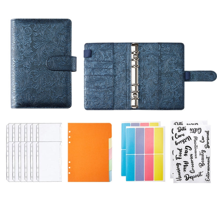 A6 YMX-007 PU Leather Budget Binder Notebook Embossed Model Handbook(Dark Blue) - Notebooks by PMC TechLife | Online Shopping South Africa | PMC TechLife | Buy Now Pay Later Mobicred